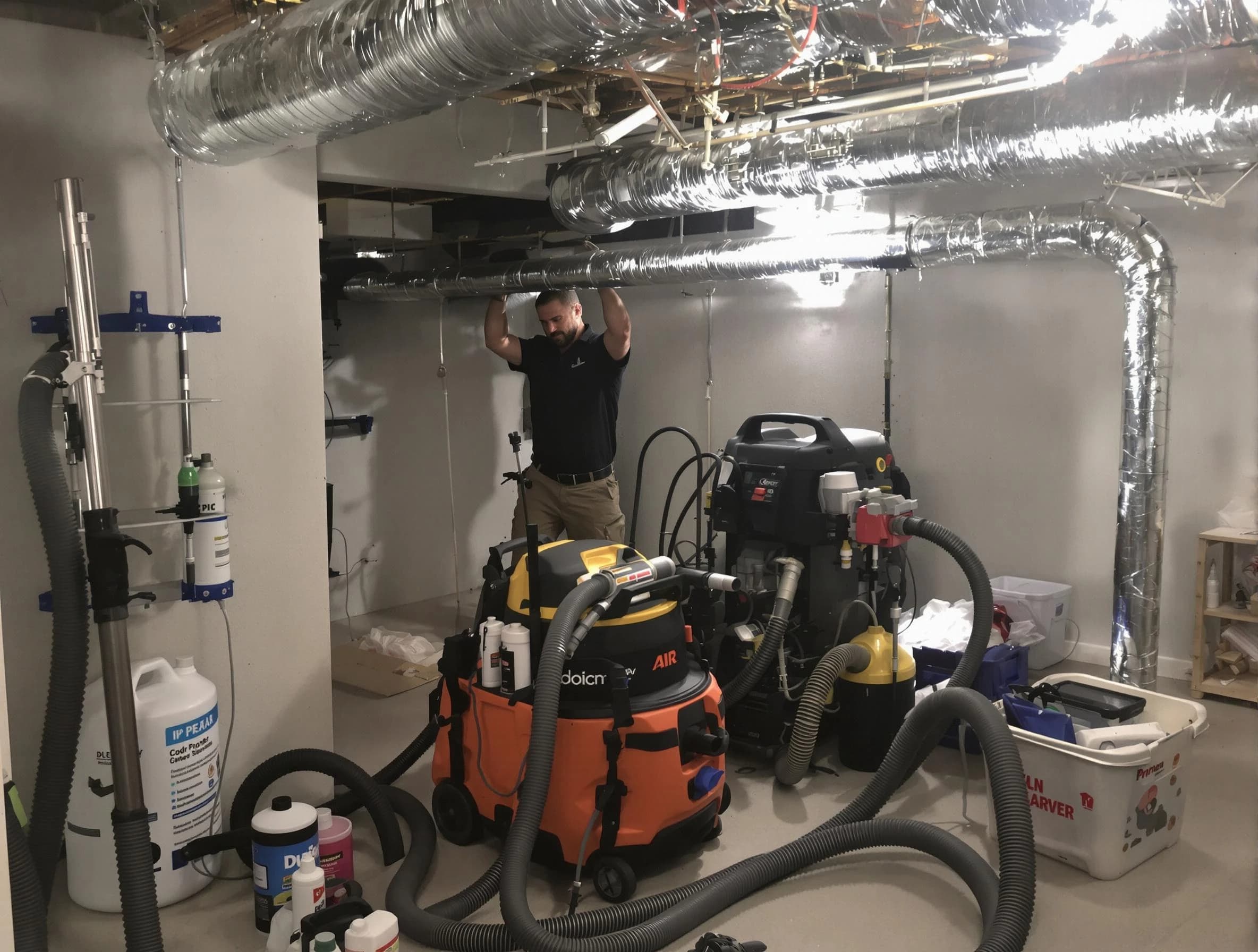 Coopertown Air Duct Cleaning specialist performing professional mold removal from air ducts using safety equipment in Coopertown